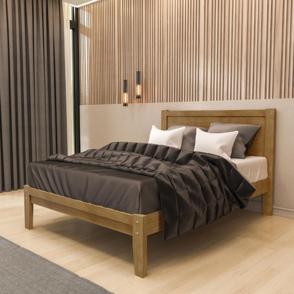Cama de Casal Madeira Maciça 1,60 Cabeceira Quadrada Rústica