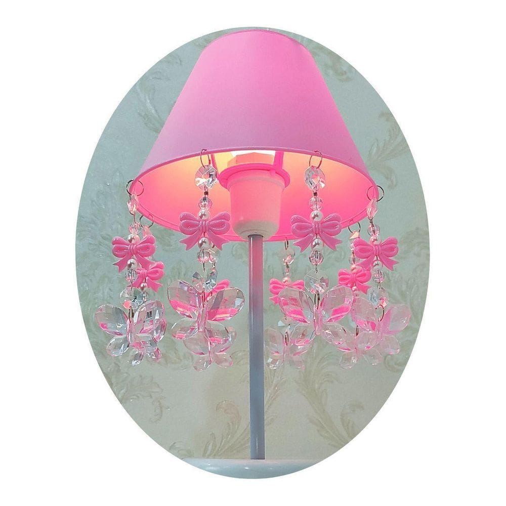 Abajur Infantil Luminária Decoração De Menina Laços Rosa