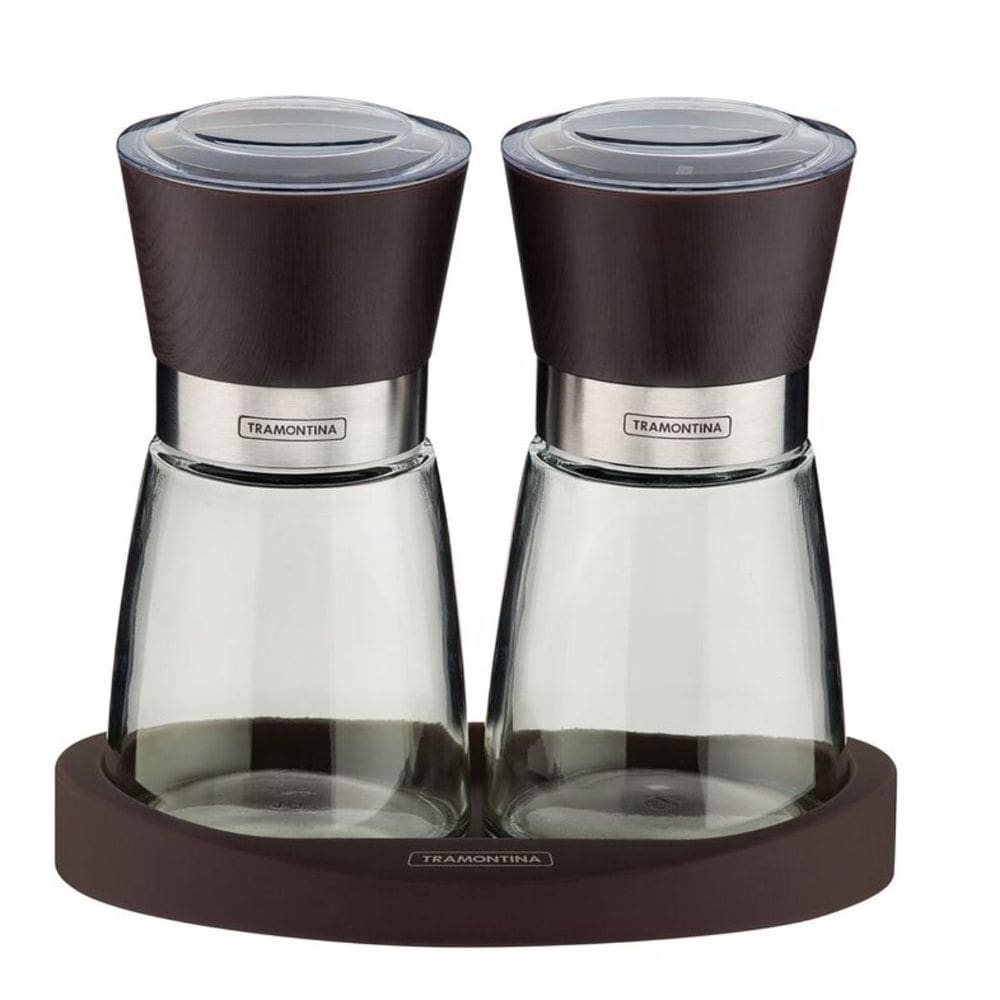Kit Moedores de Vidro com Base Pimenta e Sal Cozinha Manual Grãos Ajustáveis Tramontina
