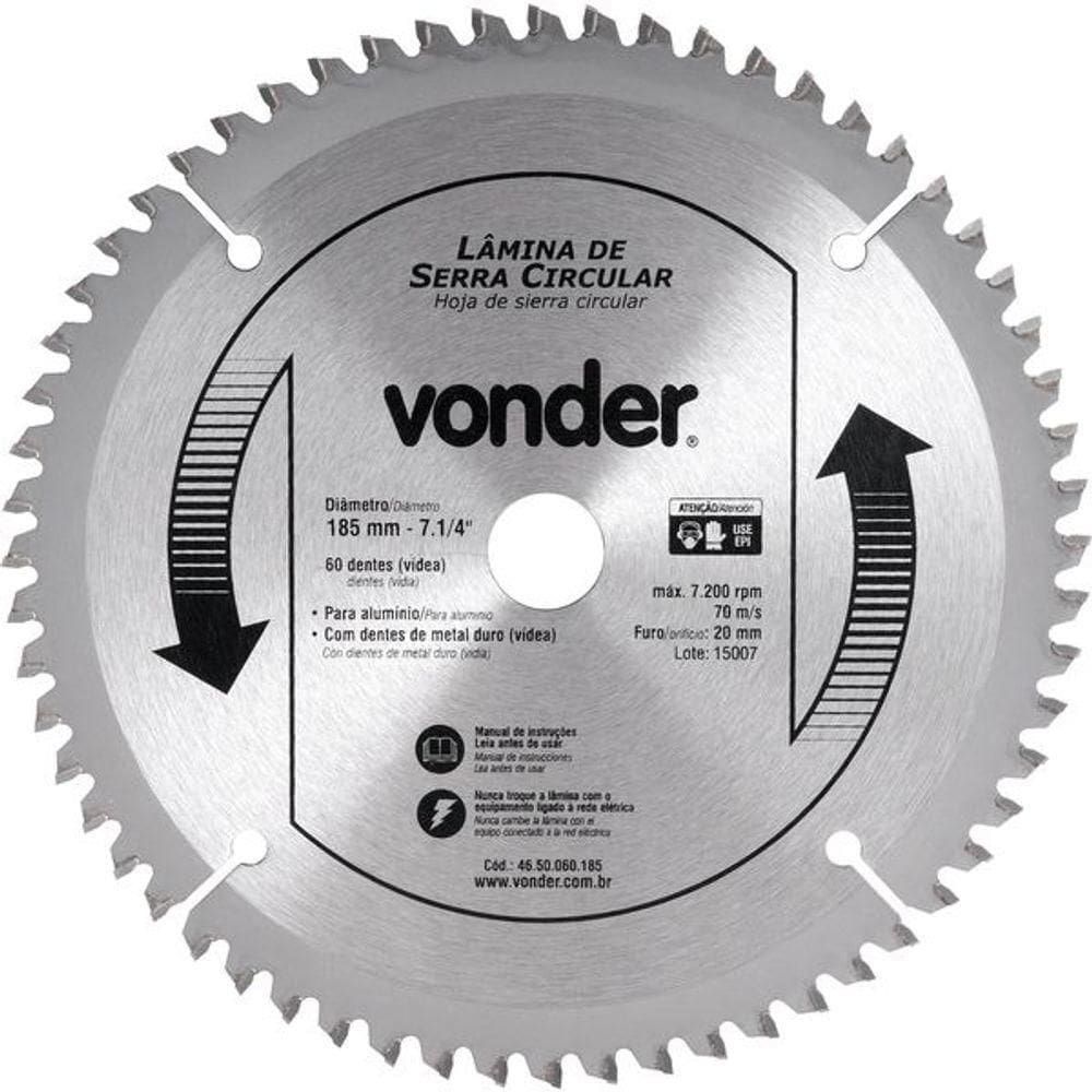 Lâmina Serra Circular Vídea 185x20x2,8mm 60d 7200 Rpm Vonder