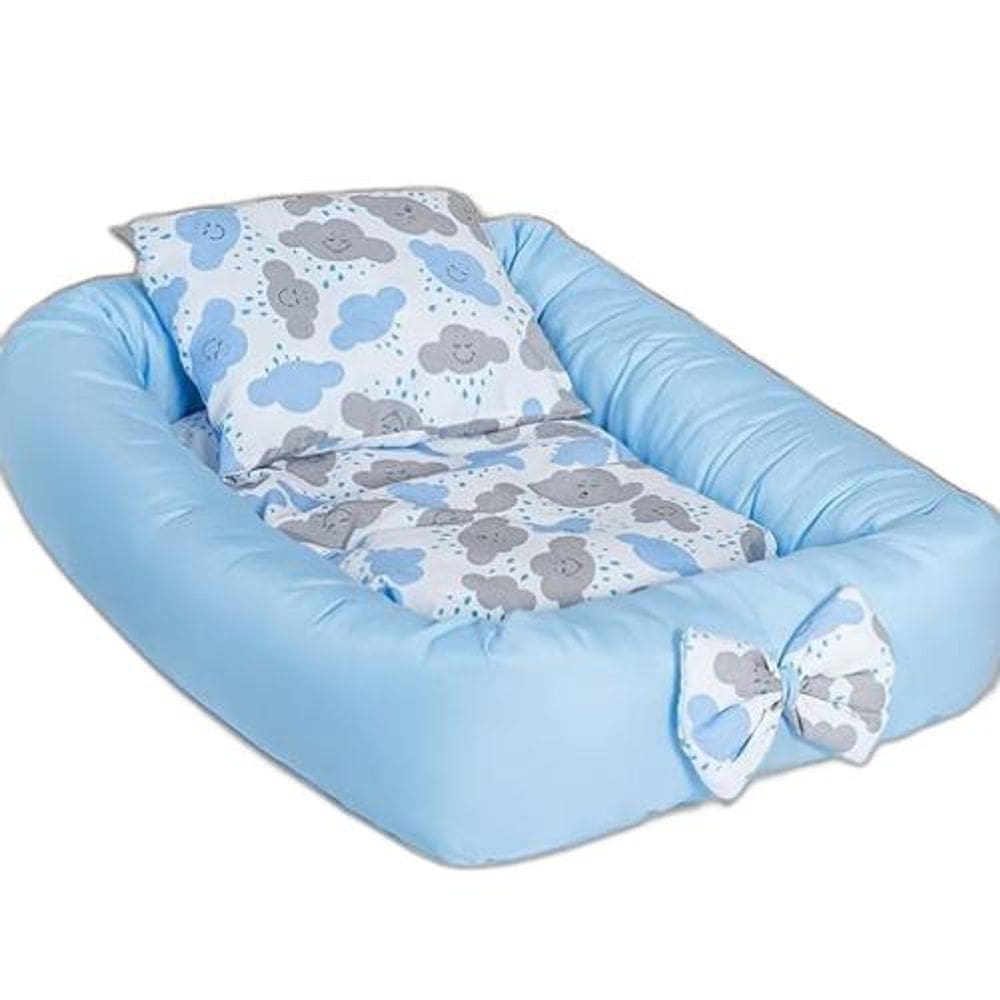 Kit Ninho Redutor Berço Baby Menino Nuvem Azul Claro 4 Peças