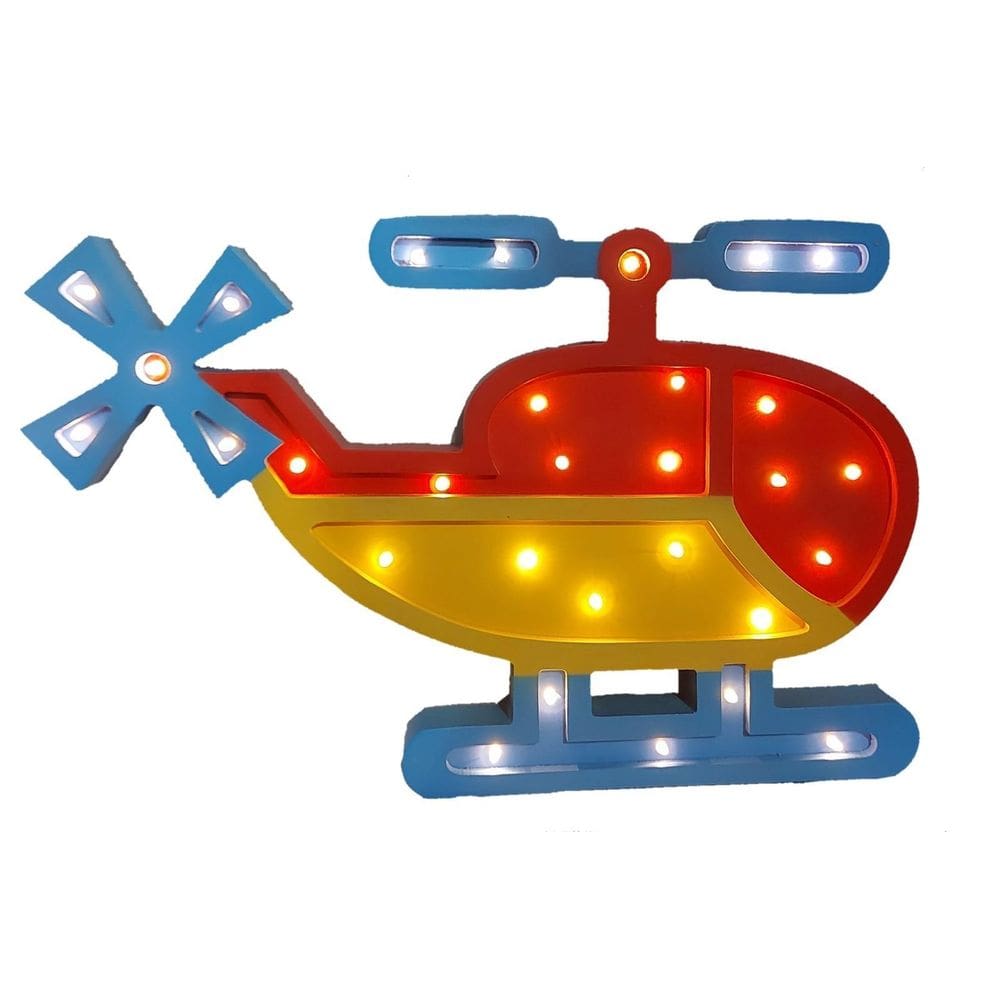 Luminoso De Led Em Formato De Helicóptero Luminária Madeira