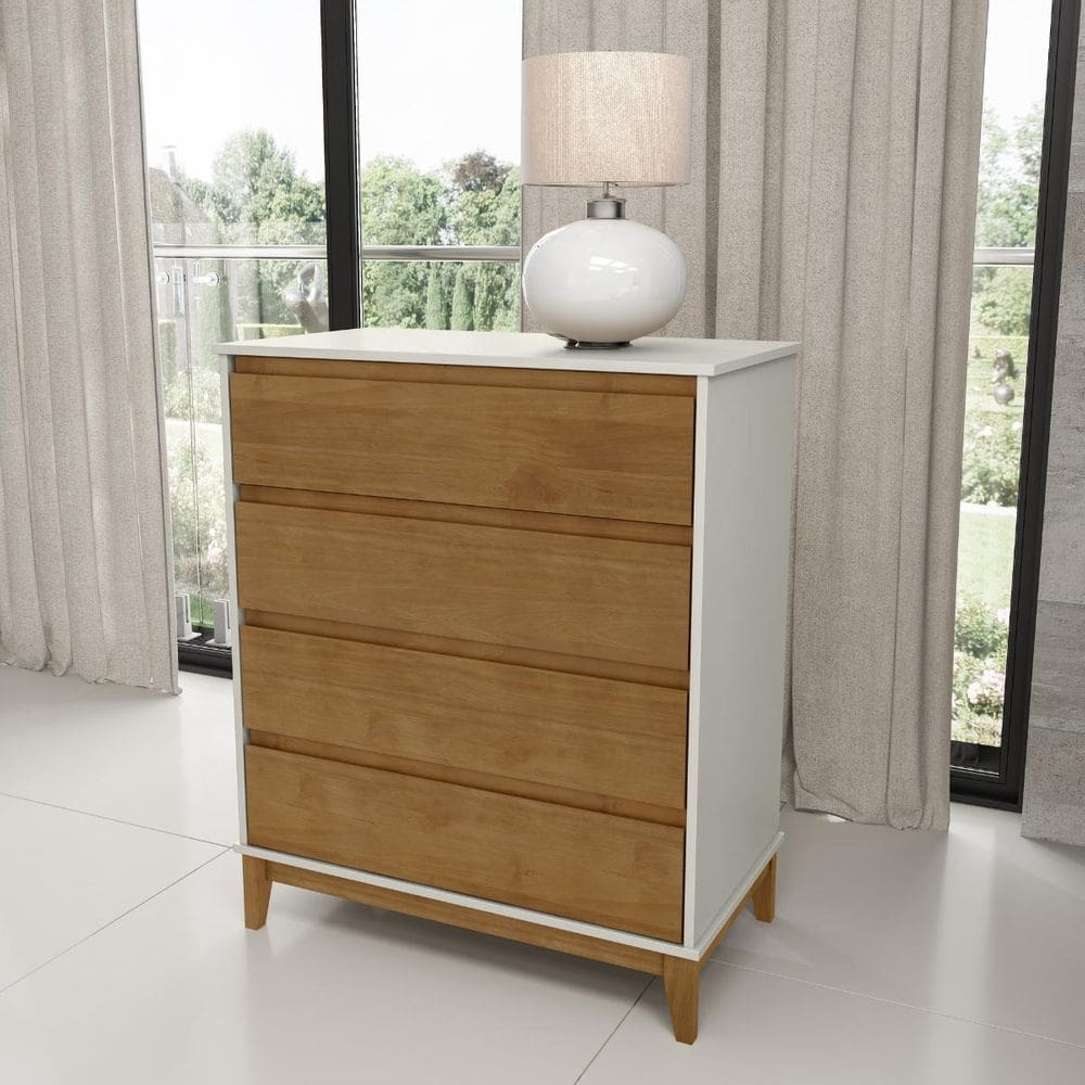 Cômoda c/ 4 Gavetas Madeira Maciça Quarto Boho Contemporâneo