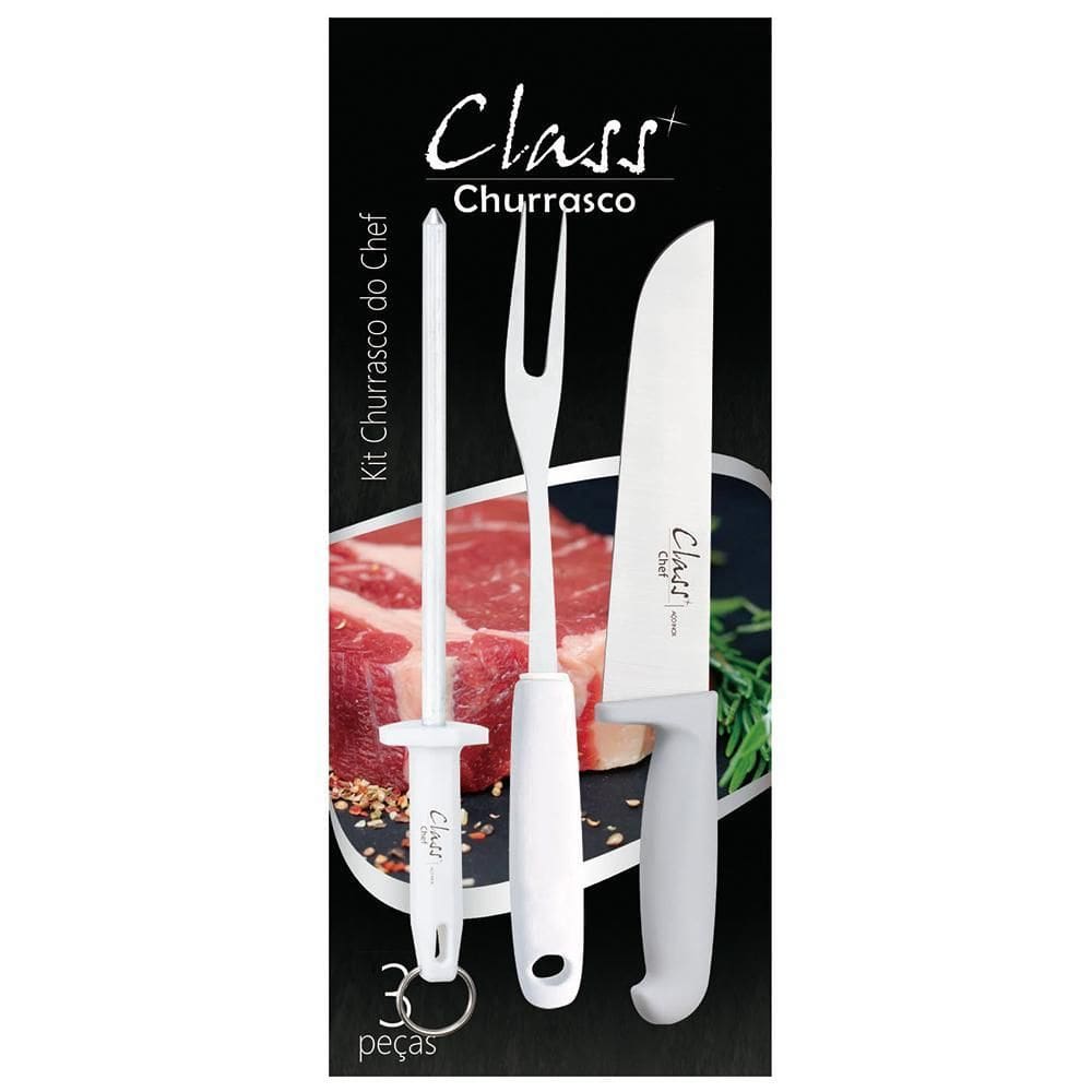 Kit Churrasco  Gourmet Faca Garfo Chaira Inox