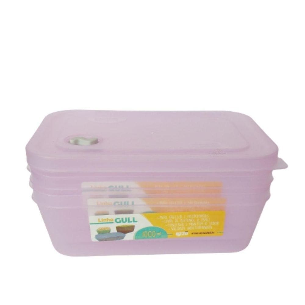 Kit 03 Pote Plastico Gull Válvula Translucido 1000Ml Rosa