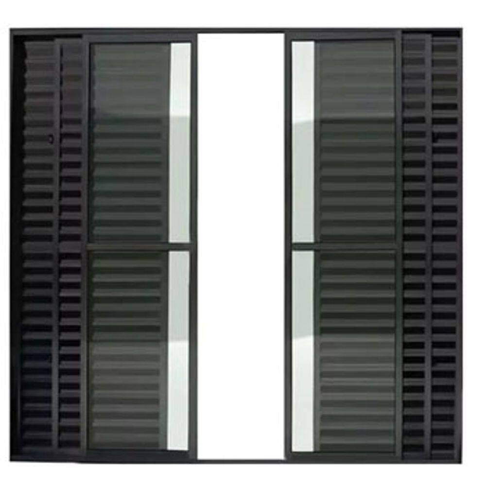 Porta Balcão 6 Folhas Aluminio Preto C/Trinco 2,10x2,00