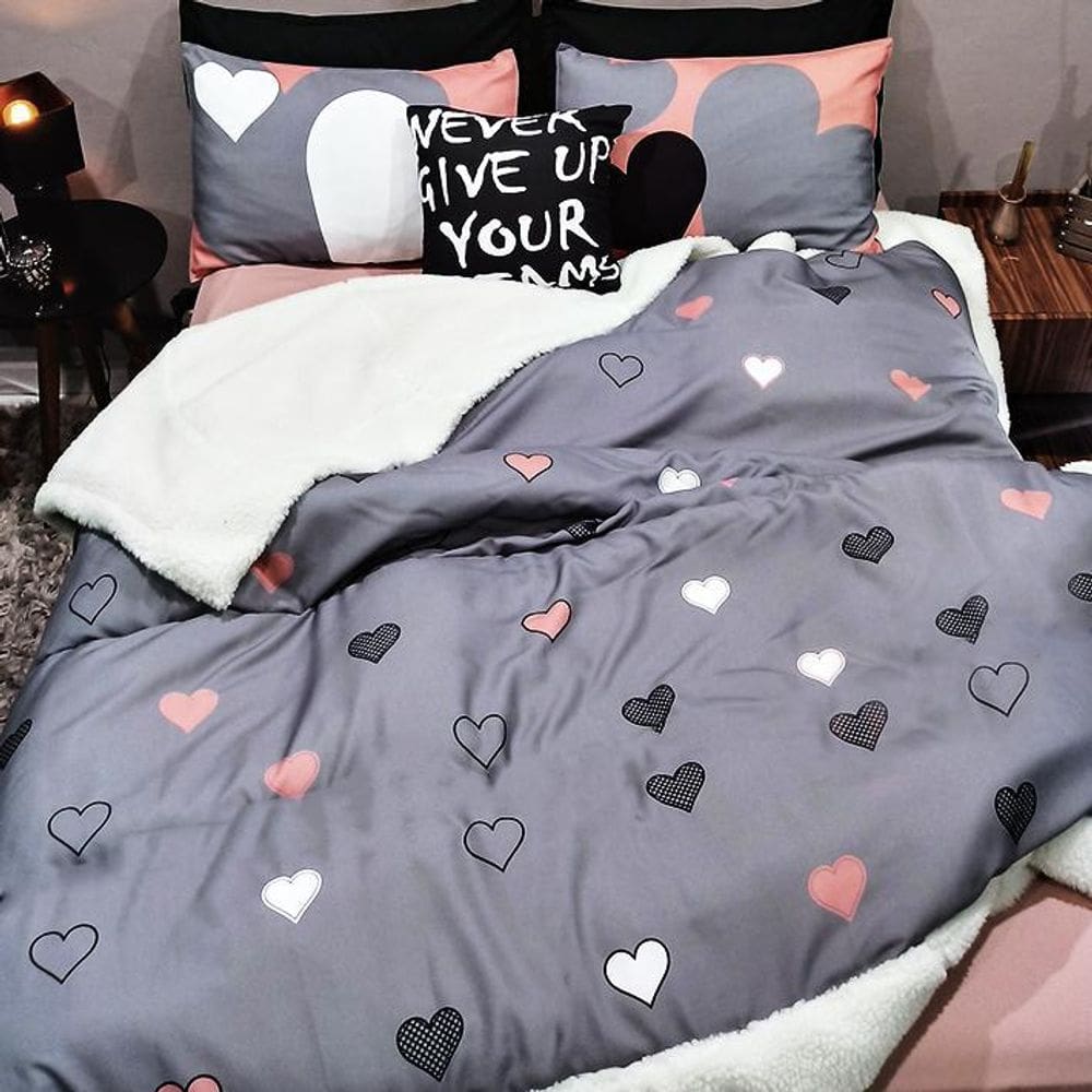Kit Coberdrom Casal Em Sherpa Com 2 Fronhas Love Designer