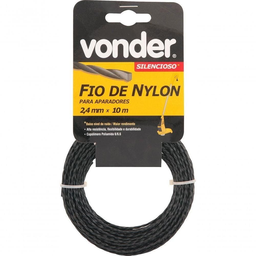 Fio Nylon 2,4mmx10m Silencioso Roçadeiras E Aparador Vonder