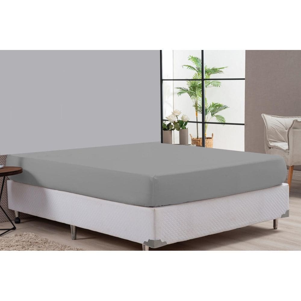 Lençol De Cama Casal King Cinza Percal 180 Fios