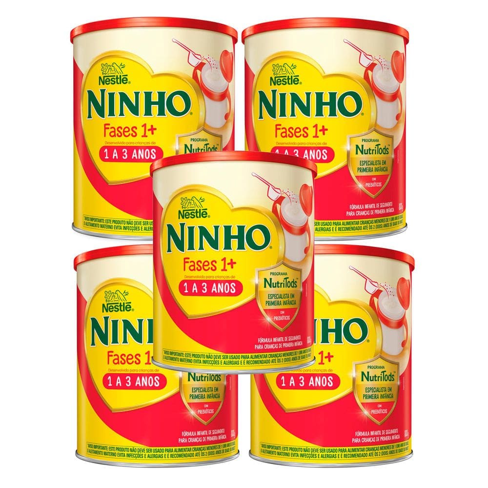 Kit 5 Ninho Fases 1+ Fórmula Infantil Primeira Infância de 1 a 3 anos 800g
