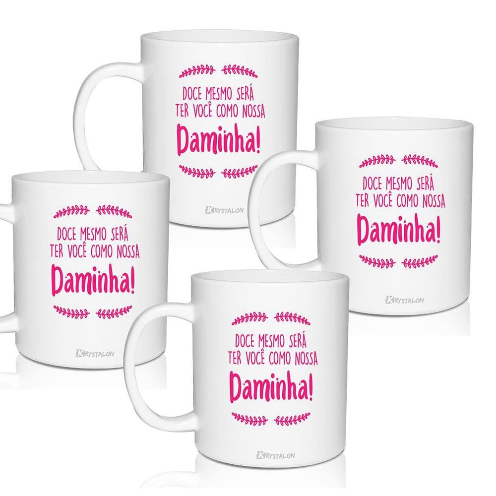 Kit 4 Canecas Lembrancinha Personalizada Em Rosa Daminha
