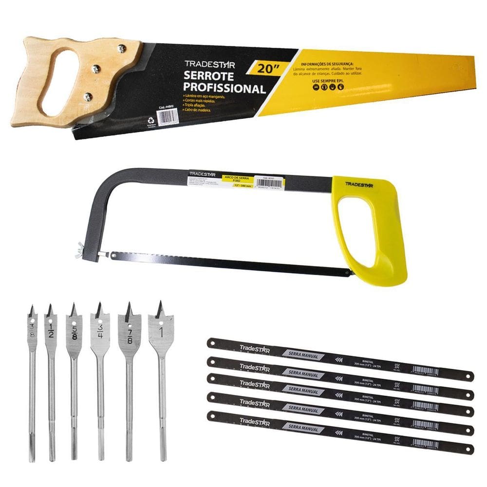 Kit Serrote Madeira Serrinha + Kit Brocas Chatas Madeira