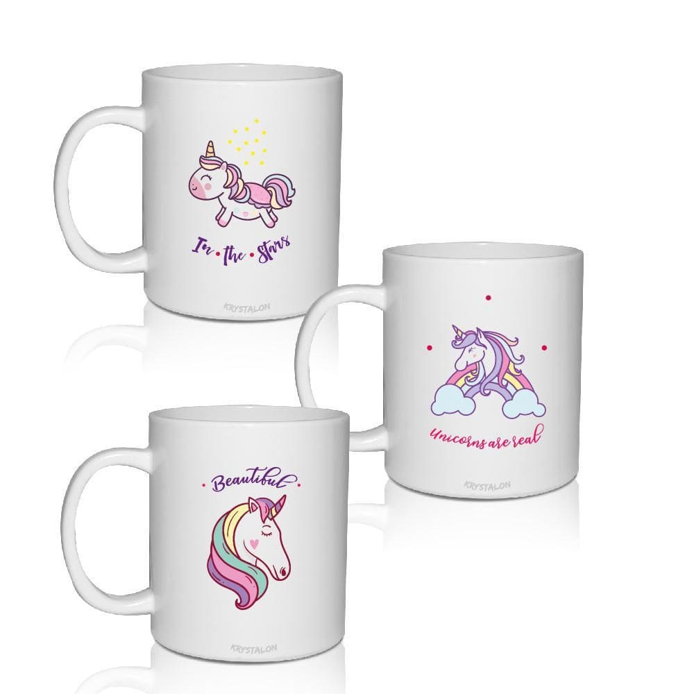 Kit 3 Canecas Brancas Tema De Unicórnio Dia Das Crianças
