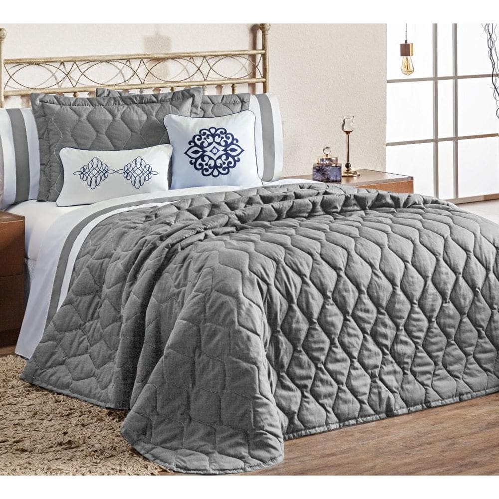 Kit Cobre Leito Marrocos Queen 07 Peças - Cinza