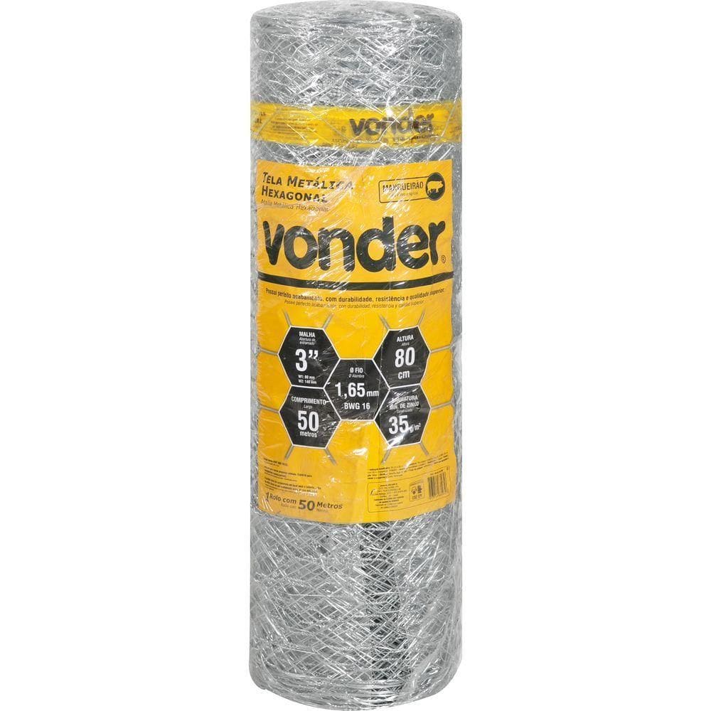 Tela Metálica Mangueirão Hex Malha 3`` BWG16 0,8m 50m Vonder