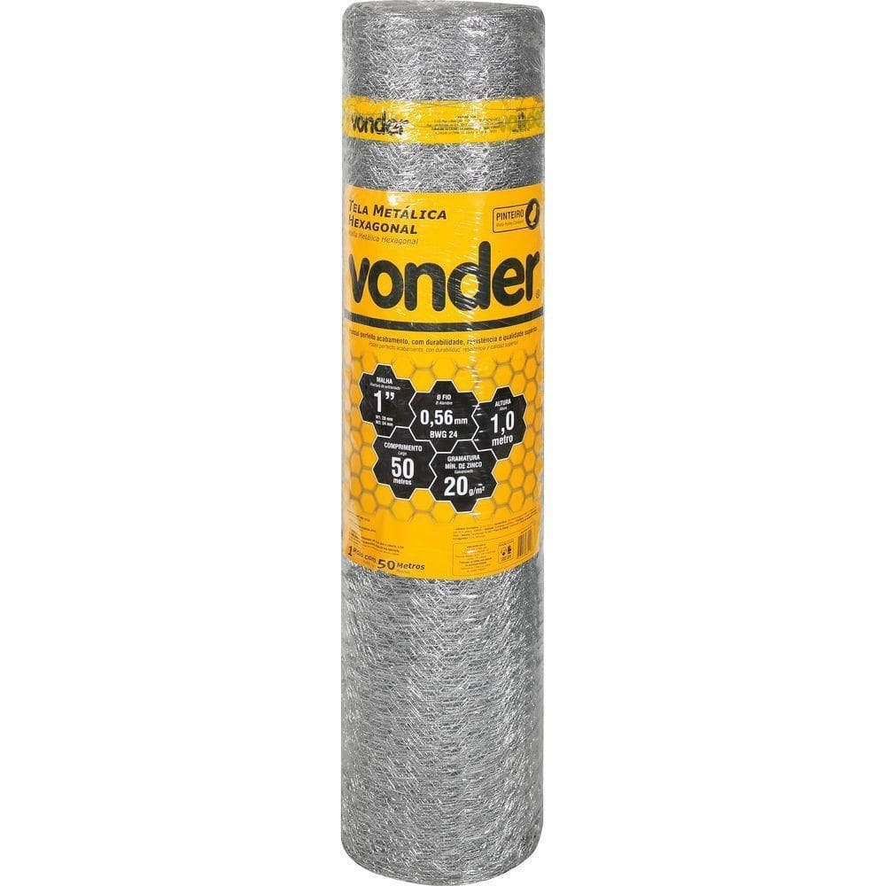 Tela Metálica Pinteiro Hex Malha 1`` BWG24 1,0m 50m Vonder