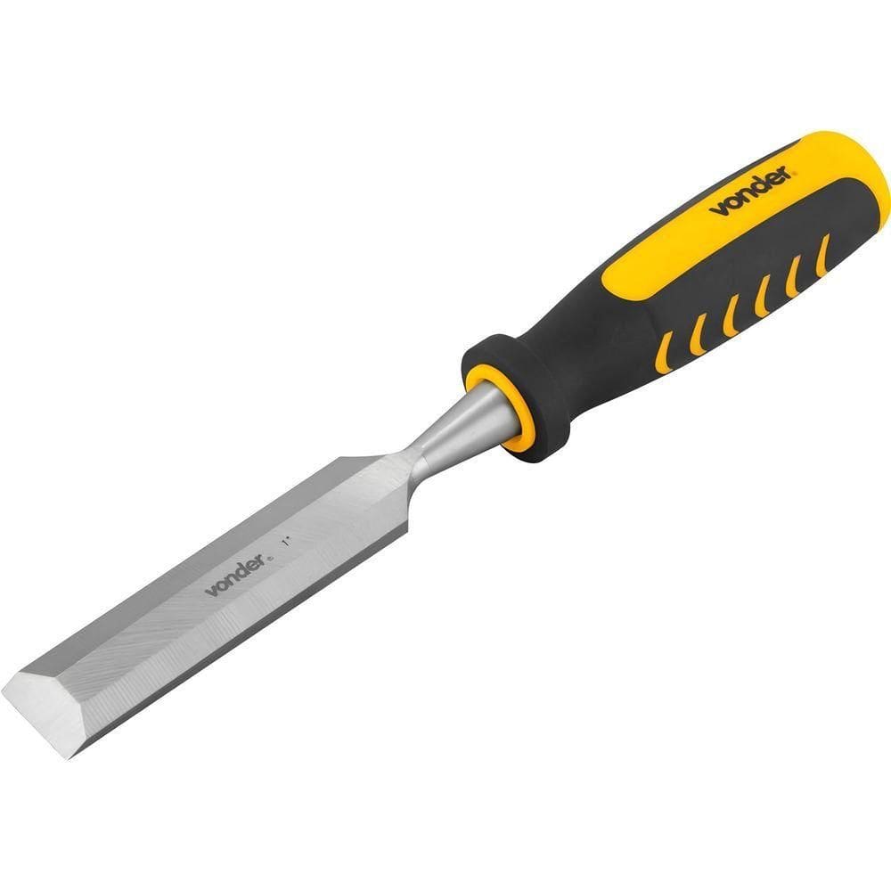 Formão Chanfrado 1” 25,4mm Vonder Aço Carbono Cabo Emborrachado Anatômico Pvc 260mm Entalhe Madeira