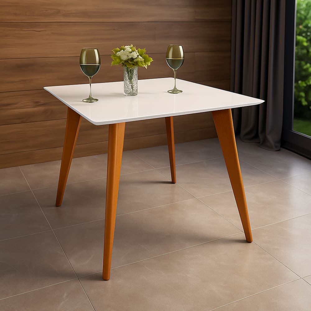 Mesa de Jantar Tampo com Vidro Quadrada 90x90cm Slim Branco