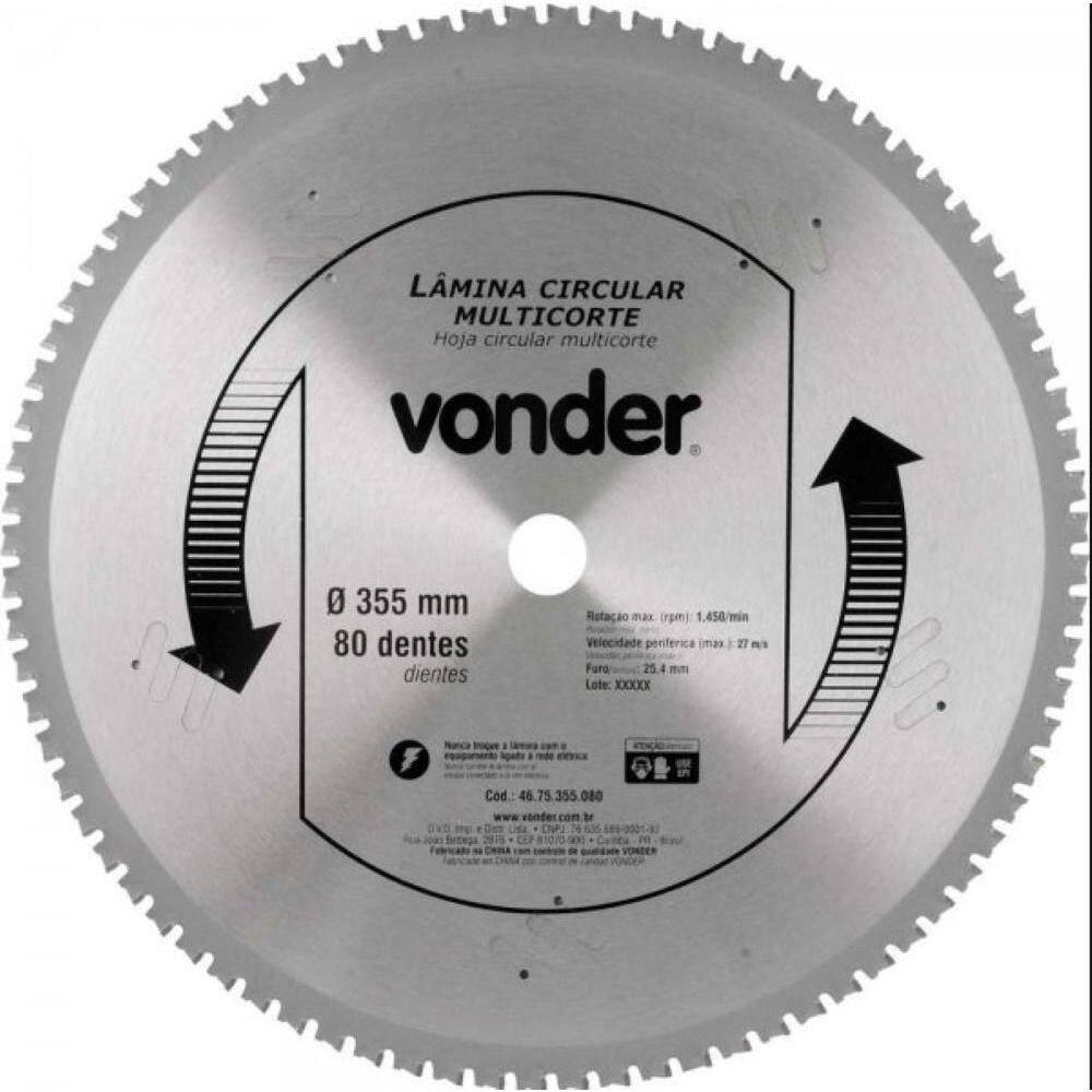 Lamina Circular Multicorte 355x2.2x3.0x80d - Vonder