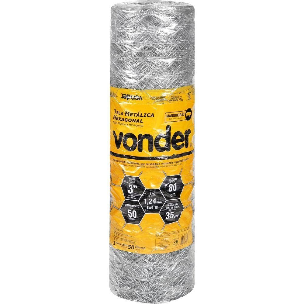 Tela Metálica Mangueirão Hex Malha 3`` BWG18 0,8m 50m Vonder