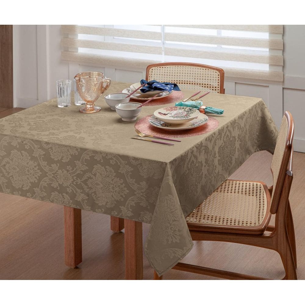 Toalha De Mesa Retangular Jacquard Cáqui 10L 3M X 1,35M