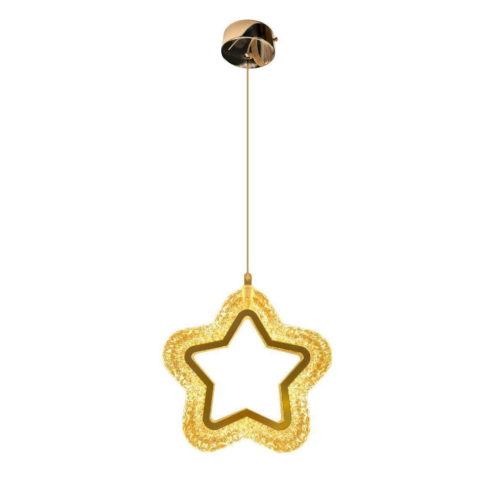 Luminária Pendente Estrela Acrílico Led 3200K Dourado 9W