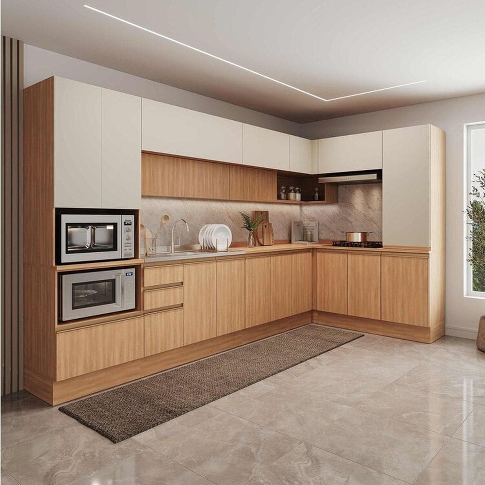 Cozinha Modulada 10 Peças Armários, Balcões, Torre Quente, Paneleiro Aroeira CabeCasa MadeiraMadeira Cinza Sereno/Cedro