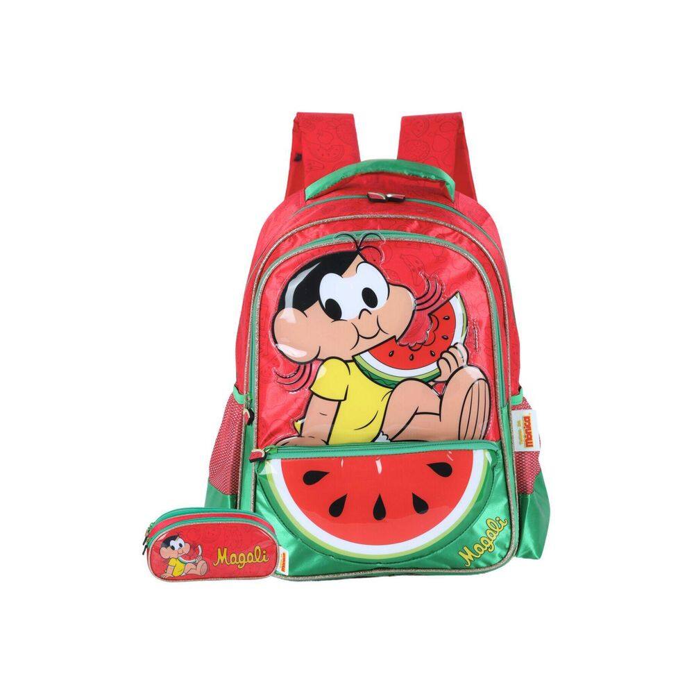 Kit Turma Da Monica Mochila + Estojo Triplo - Vermelho