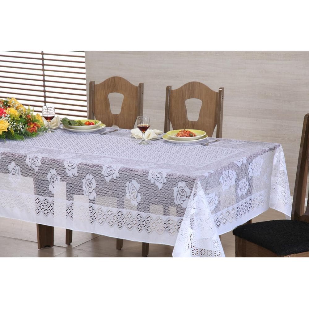 Toalha De Mesa Quadrada Branca 4 Pessoas Renda Desenhada
