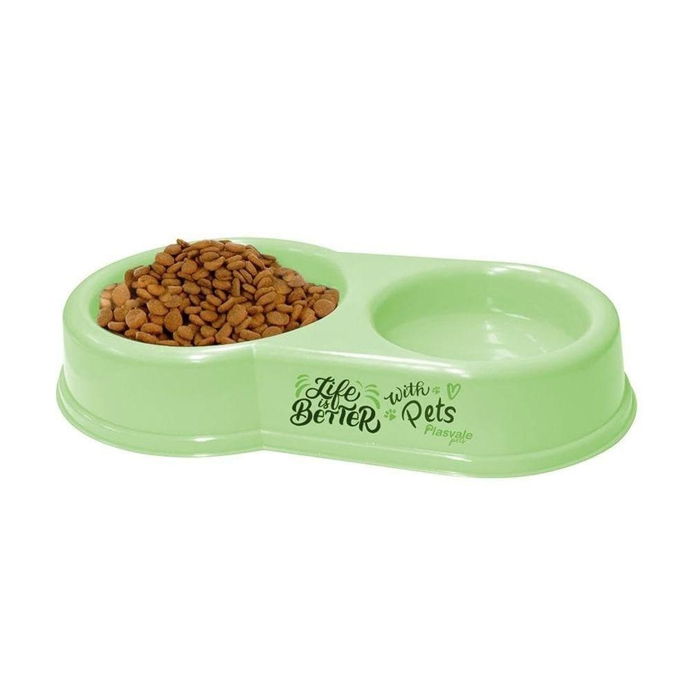 Comedouro Duplo Plasvale Pets Verde