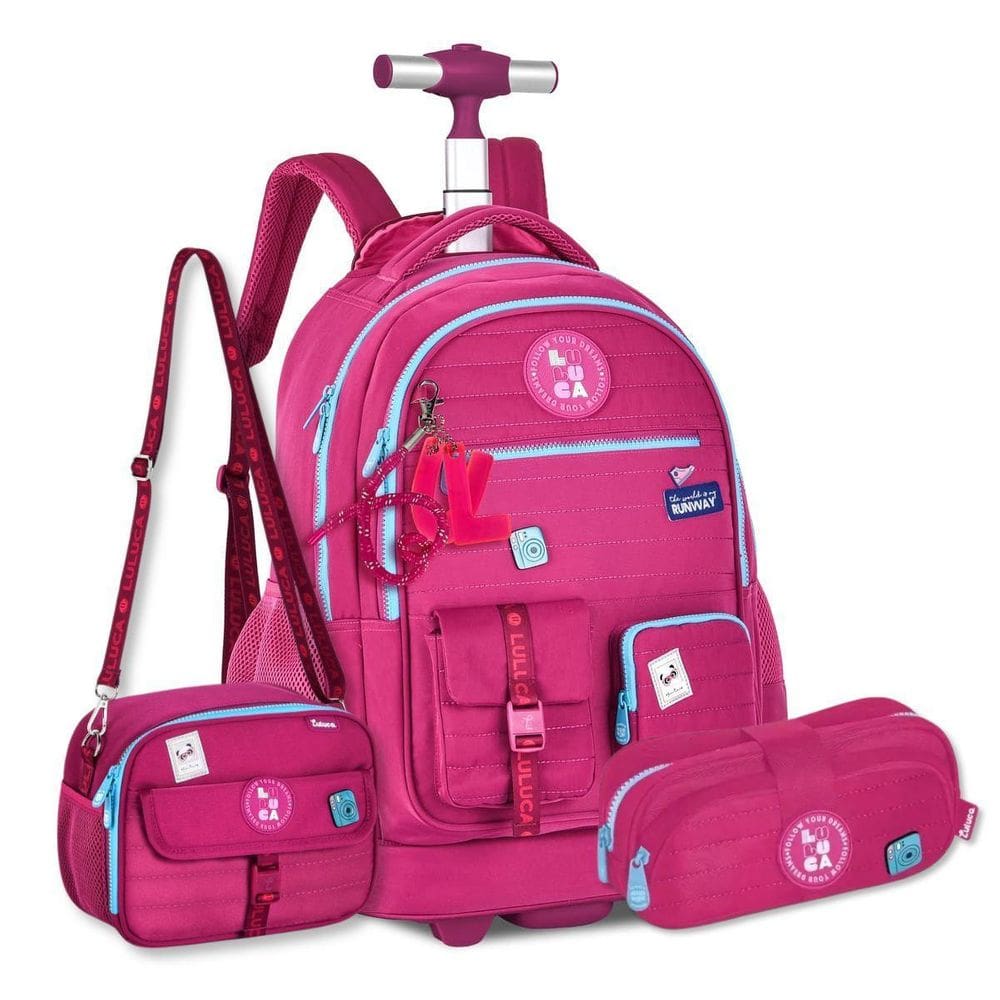 Mochila Luluca C Lancheira Térmica E Estojo Duplo Kit Escola