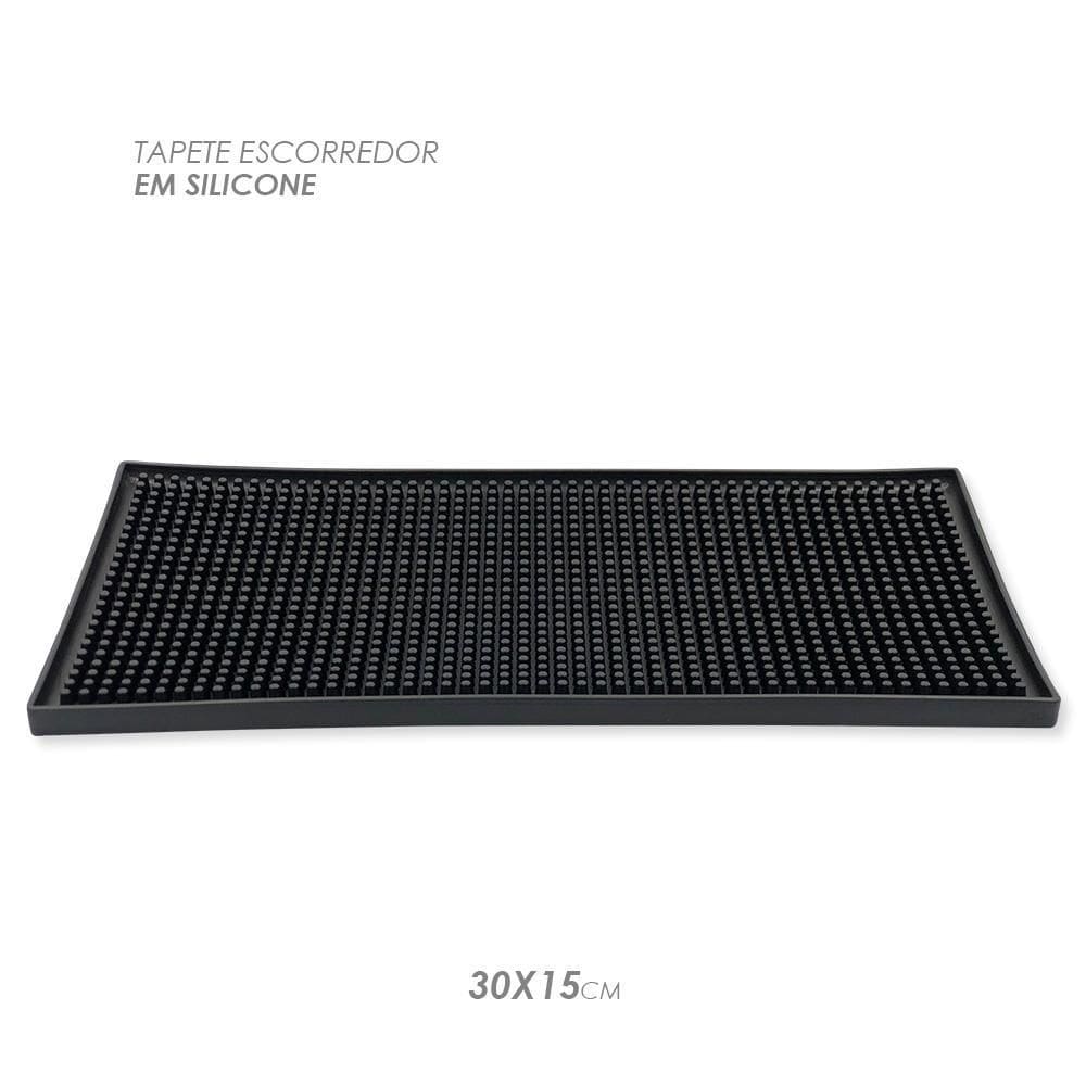 Tapete Escorredor Para Louças Em Silicone Preto 30X15Cm
