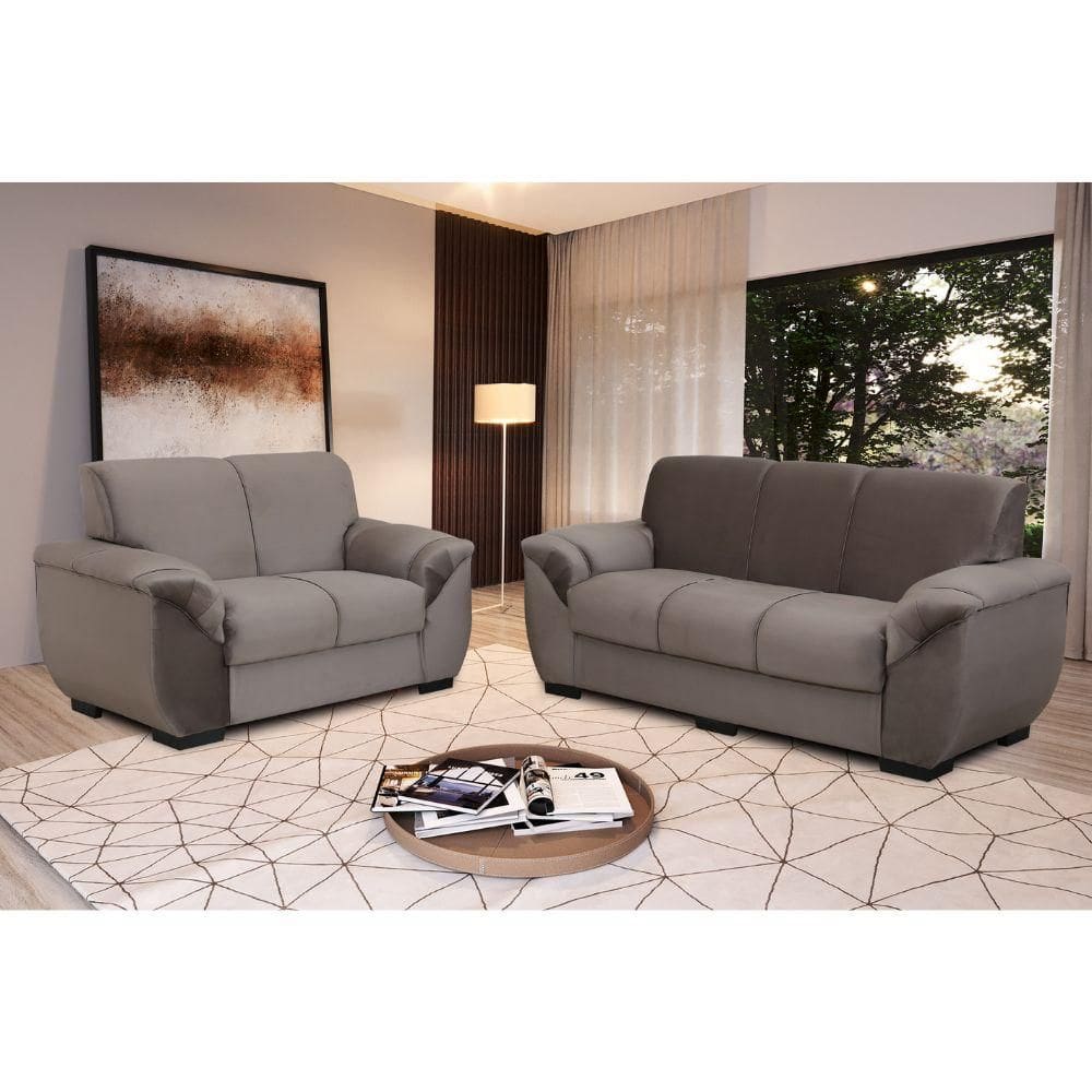 Conjunto de Sofá 3x2 Lugares Cinza Carol Design Estofados