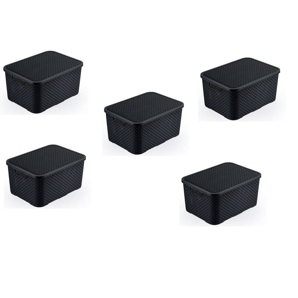 Kit 5 Caixa Rattan Organizadora 15 Litros Empilhável Preta