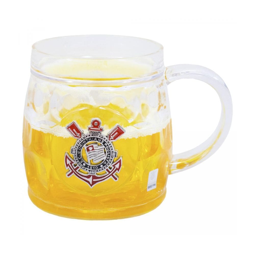 Caneca Cerveja Corinthians Acrílico Bg 400Ml Brasão Metal