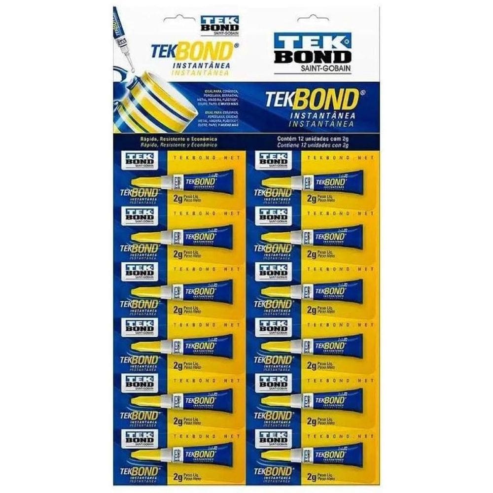4 Cartelas Com 12 Unidades Cola Instantânea Tek Bond 2 Gr