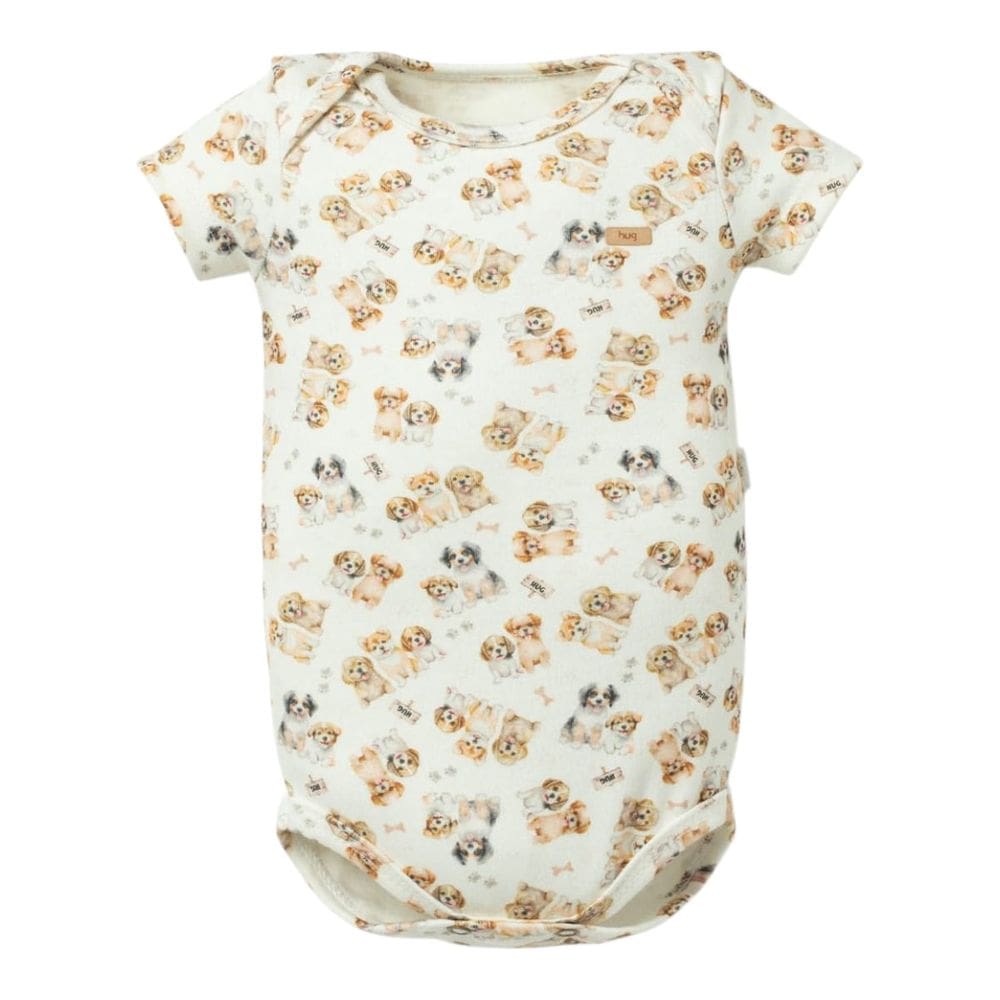 Body Bebê Curto Menino Estampado Bege Doguinhos - Hug