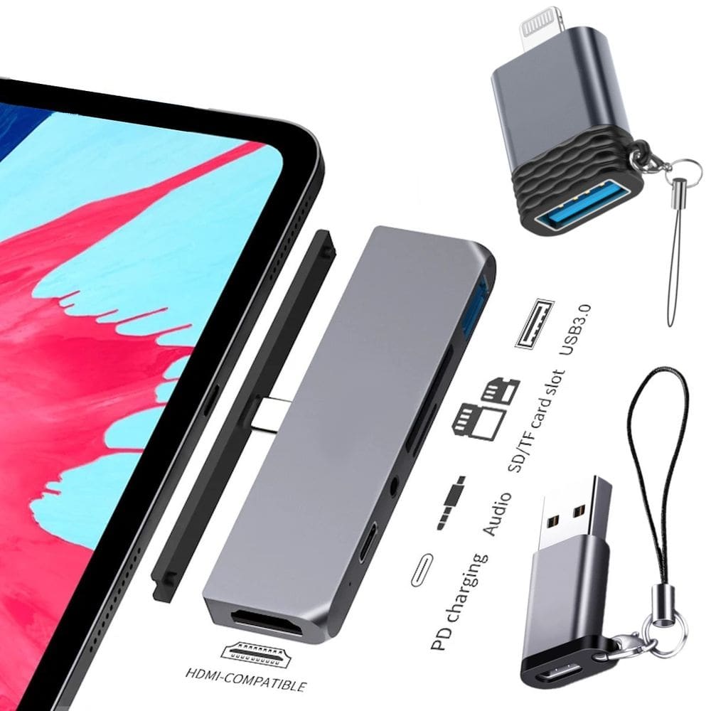 Hub USB 3.0 HDMI 4k P2 SD Adaptador OTG Lightning Para USB