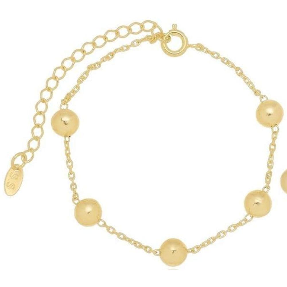 Pulseira E Brinco Bola Banhado A Ouro 18K