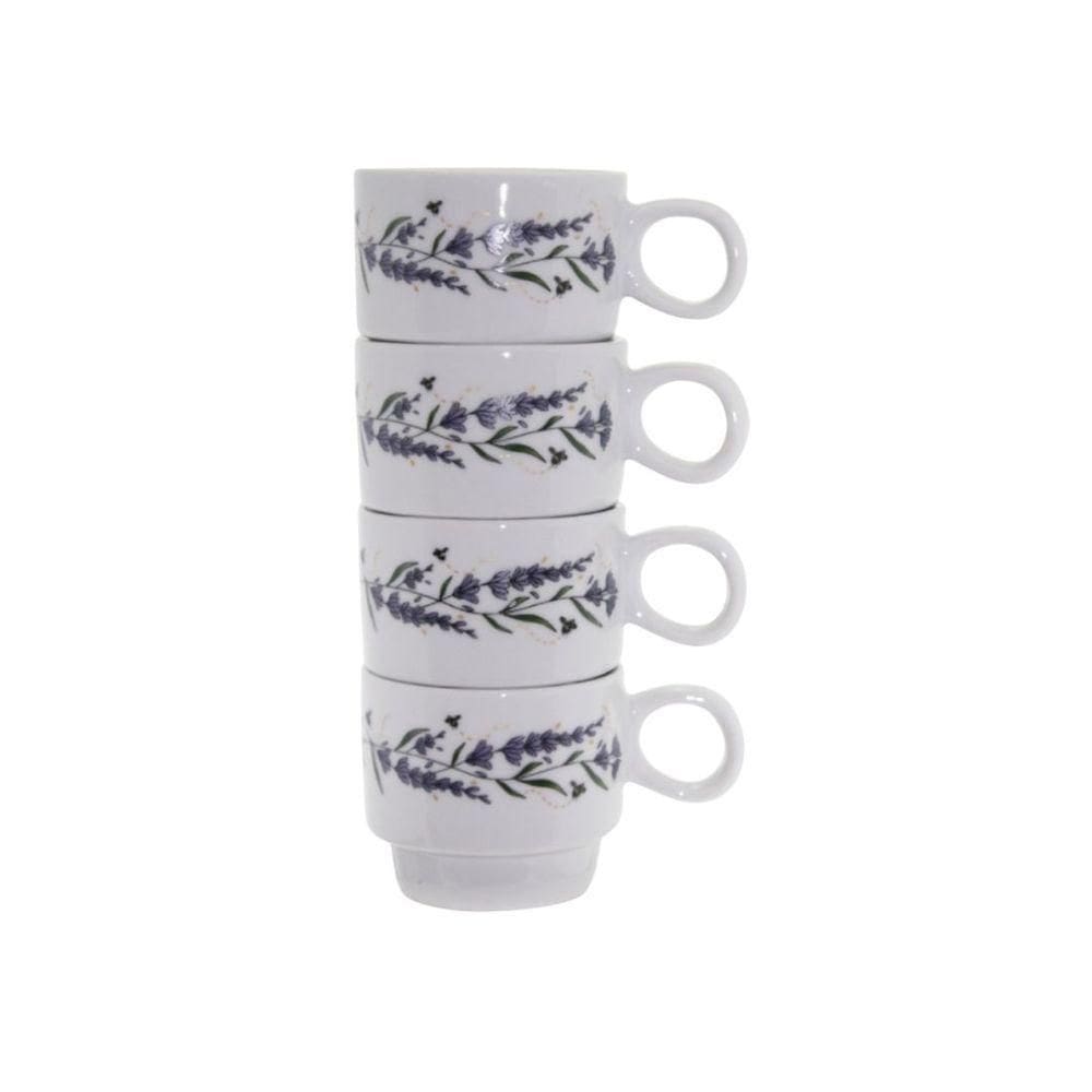 Jogo 4 Xícaras Empilhar 150ml Porcelana Para Café Lavanda