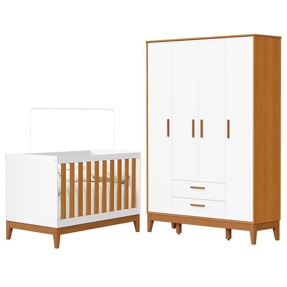 Jogo de Quarto Infantil Flip Guarda Roupa 4 Portas e Berço Americano - Reller Móveis