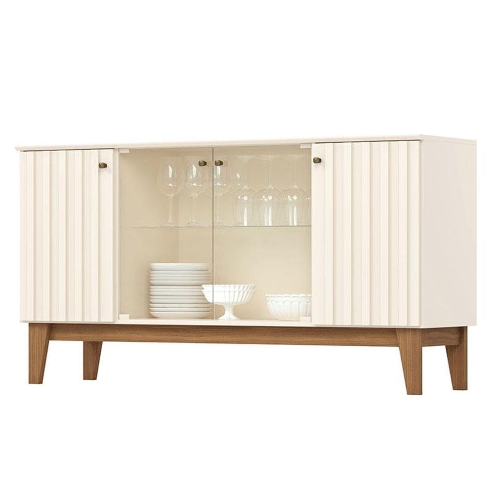Buffet para Sala de Jantar Eiffel com Portas de Vidro Off White Nature - Henn