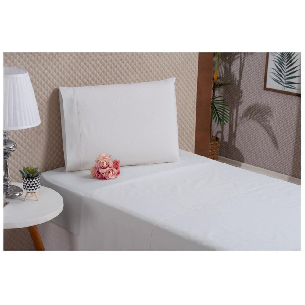Kit Lençol Cima E Baixo Com Fronha Algodão Branco Solteiro