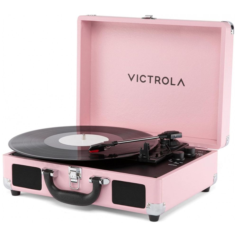 Toca-discos Victrola Journey II Modelo 2025 Bluetooth Rosa com Caixas de Som Estéreo Integradas, Graves Aprimorados, Toca-discos de 3
