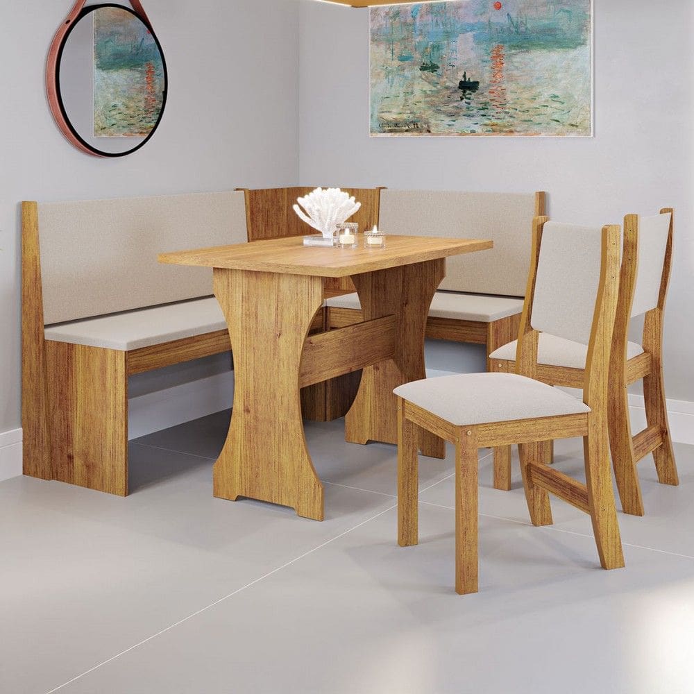 Canto Alemão Hard com 2 Cadeiras Marrom/Linho Bronze - Viero Móveis