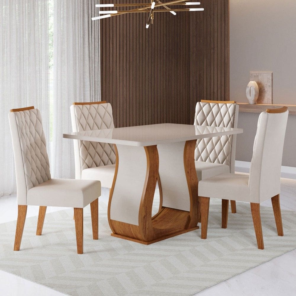 Mesa de Jantar 4 Lugares Lana Marrom/Blonde/Veludo Pastel - Viero Móveis