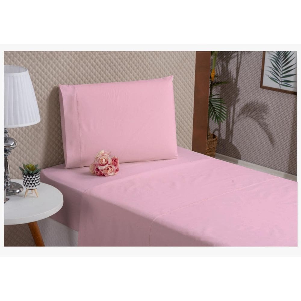Jogo De Lençol Cima E Baixo Algodão 3 Peças Solteiro Rosa