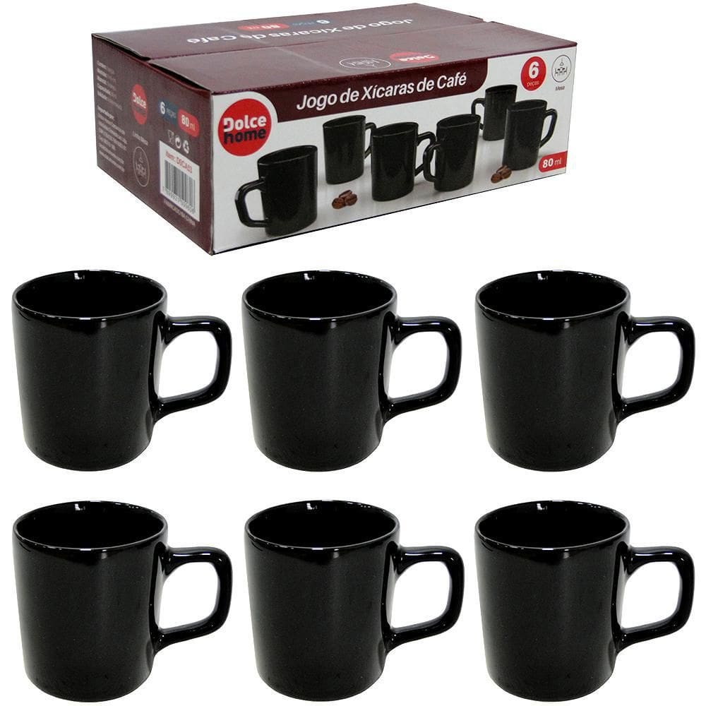 Jogo De Xicara Para Cafe De Porcelana Preta 6 Peças 80Ml
