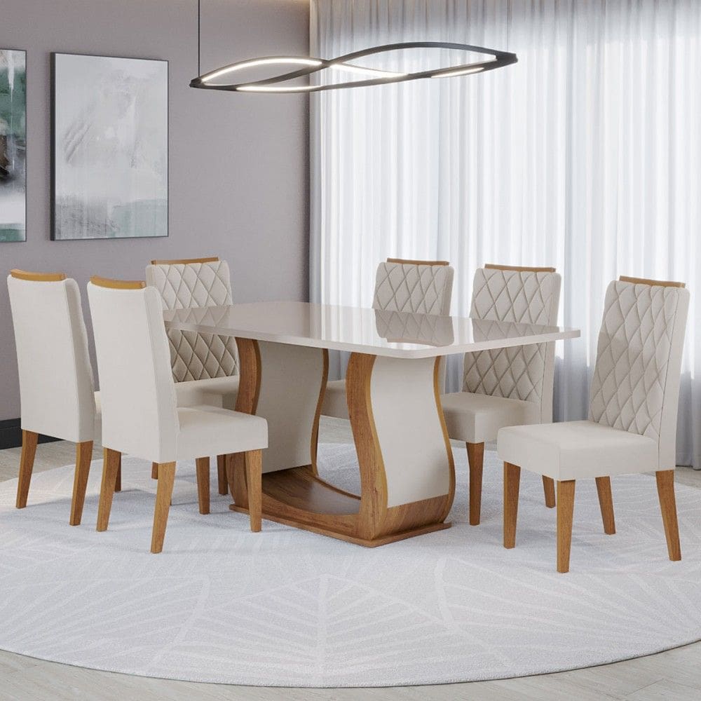 Mesa de Jantar 6 Lugares Lana Marrom/Blonde/Veludo Pastel - Viero Móveis