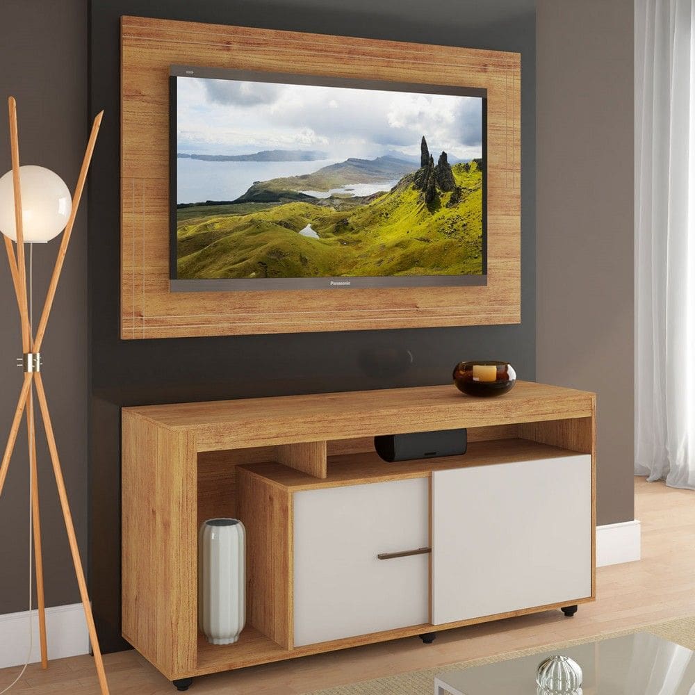 Rack com Painel para TV Até 55 Polegadas Sinfonia 2 Portas Marrom/Off White - Viero Móveis